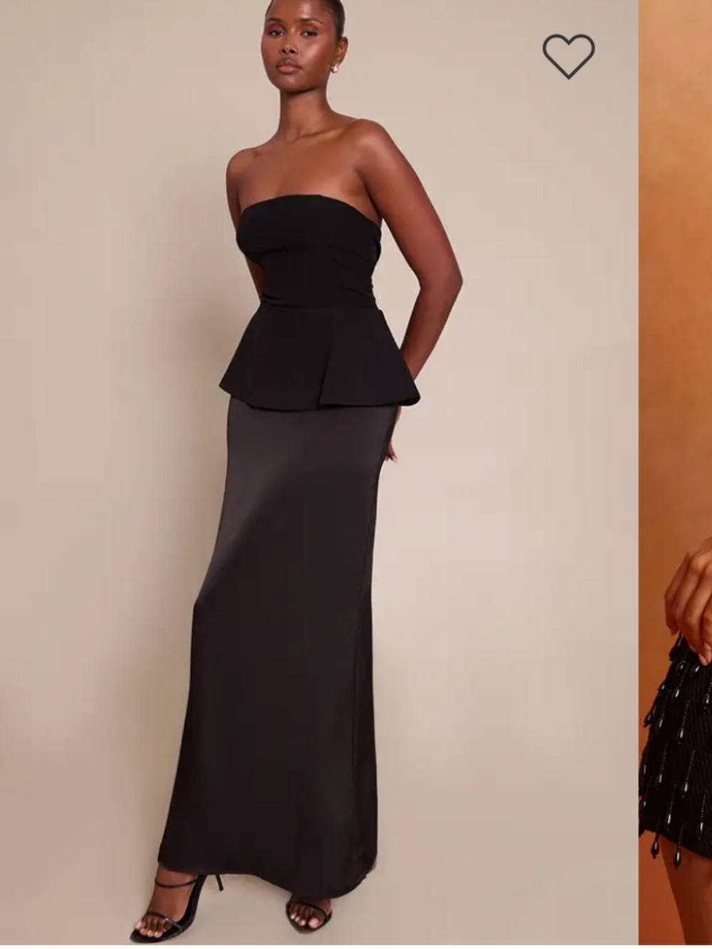 PrettyLittleThing Black Strapless Peplum Maxi Dress